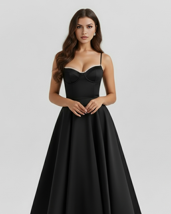 Ilaria | Damen Elegantes A-Linien Kleid mit Korsagen-Ausschnitt