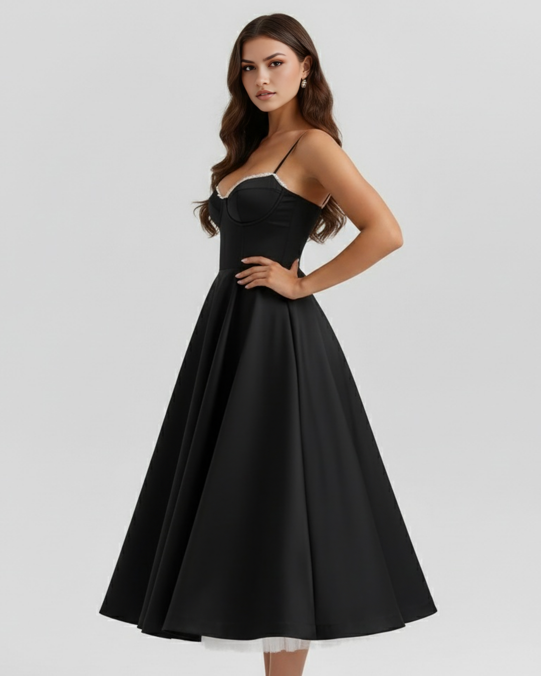 Ilaria | Damen Elegantes A-Linien Kleid mit Korsagen-Ausschnitt