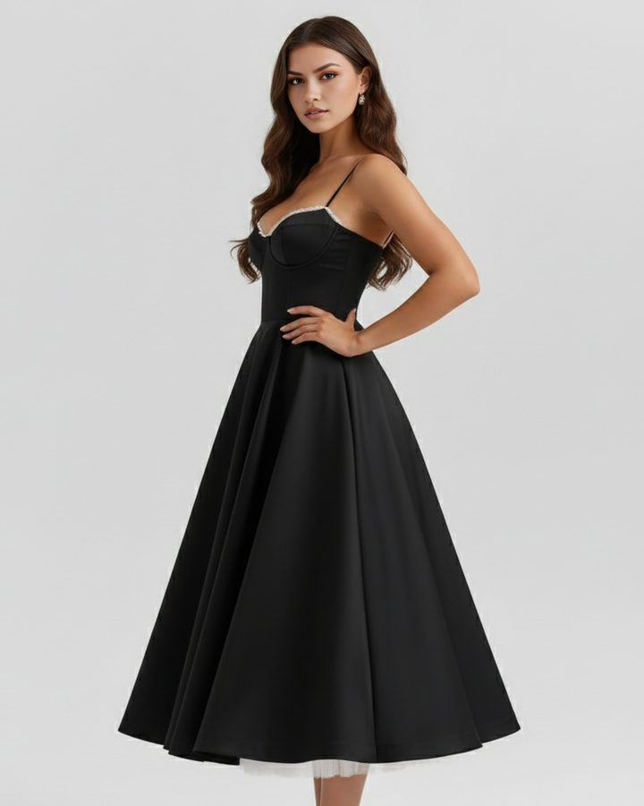 Ilaria | Damen Elegantes A-Linien Kleid mit Korsagen-Ausschnitt