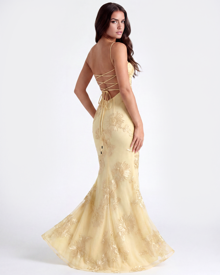 Florence | Damen Formelles Hochzeitsgast Kleid mit Blumenapplikationen