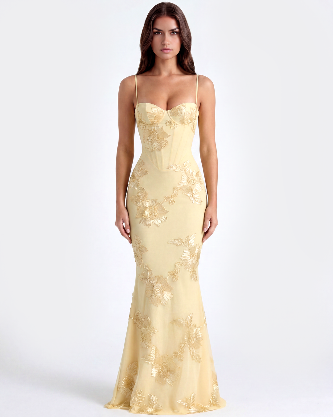 Florence | Damen Formelles Hochzeitsgast Kleid mit Blumenapplikationen