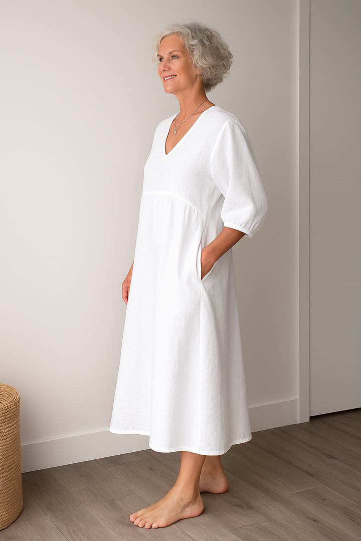 Franziska | Damen Lässiges Kurzarm Kleid mit V-Ausschnitt
