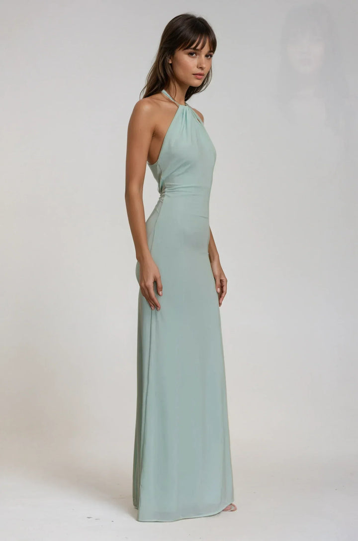 Martina | Damen Elegantes Neckholder Maxikleid Sommerlich Schmeichelnd