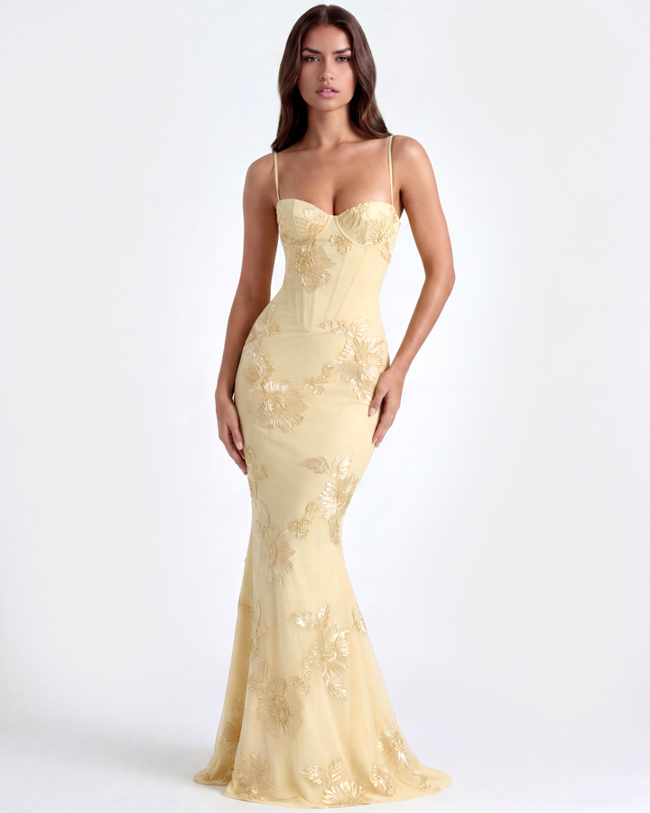 Florence | Damen Formelles Hochzeitsgast Kleid mit Blumenapplikationen