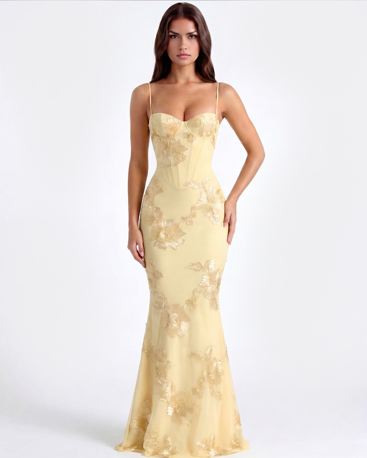 Florence | Damen Formelles Hochzeitsgast Kleid mit Blumenapplikationen