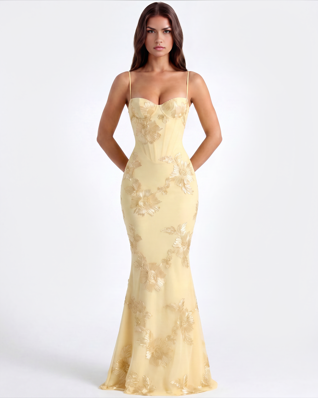 Florence | Damen Formelles Hochzeitsgast Kleid mit Blumenapplikationen