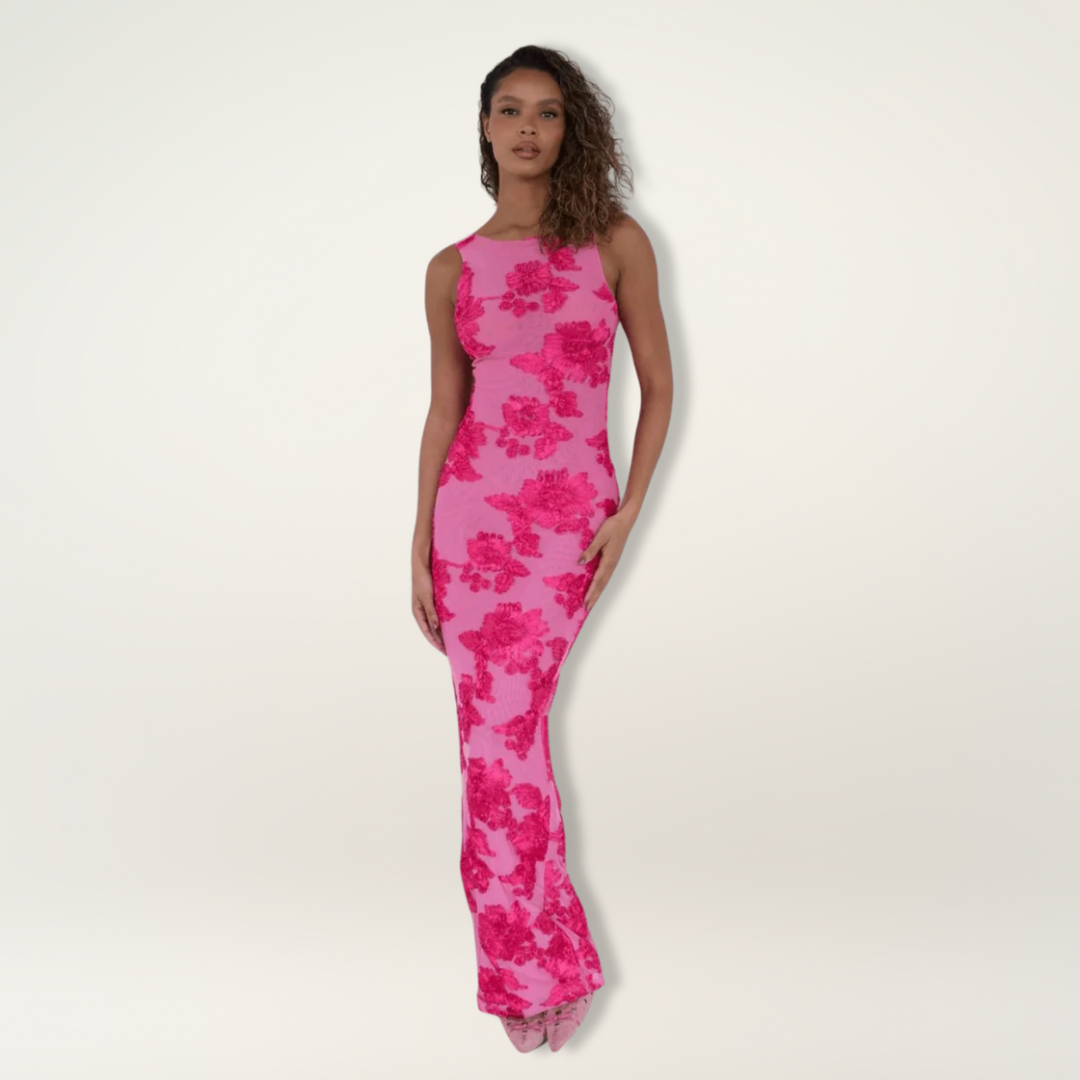 Gina | Damen Elegante Blumenmuster Hochzeitsgastkleid