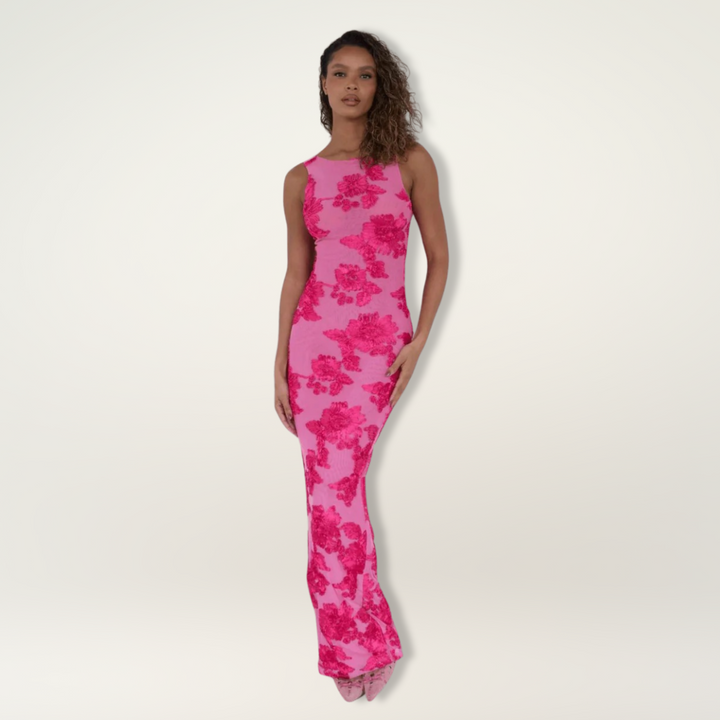 Gina | Damen Elegante Blumenmuster Hochzeitsgastkleid