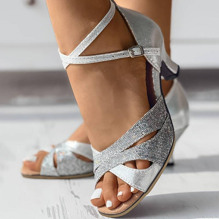 Kaja | Damen Elegante Glitzer Sandaletten Mit Absatz