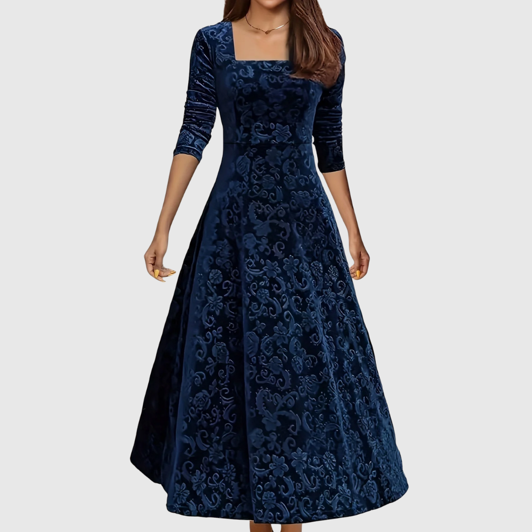 Sophia | Maxikleid aus Samt mit quadratischem Ausschnitt