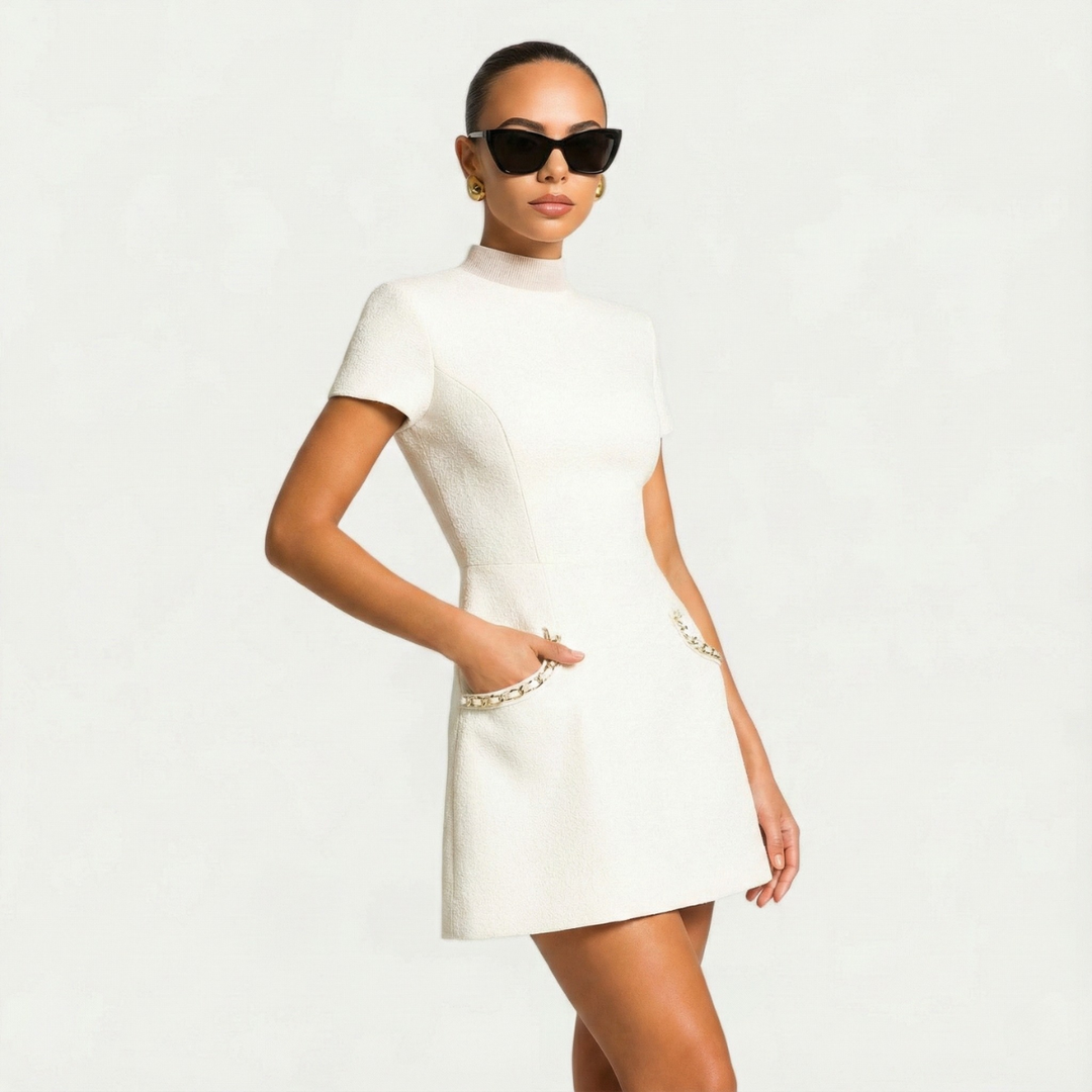 Per | Damen Mini Kleid | Perlenbesatz mit Taschendetails