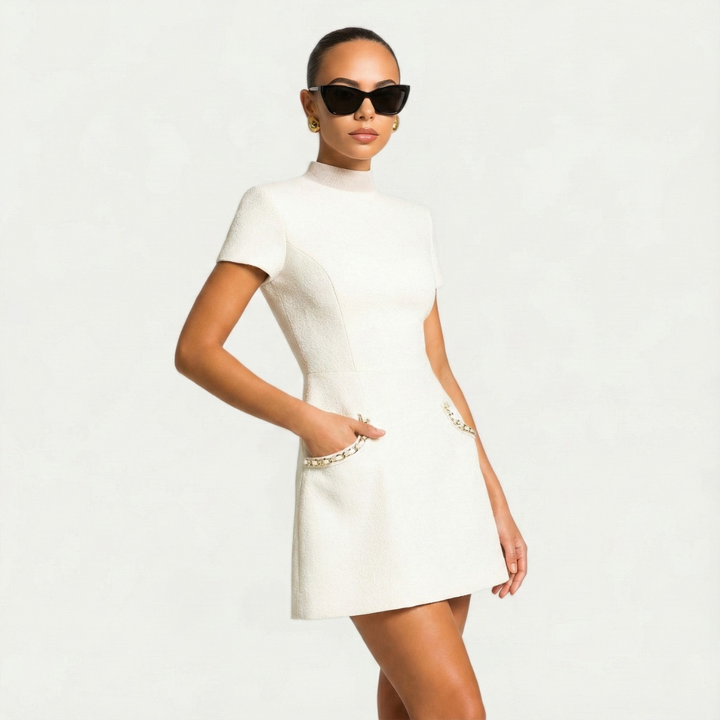 Per | Damen Mini Kleid | Perlenbesatz mit Taschendetails