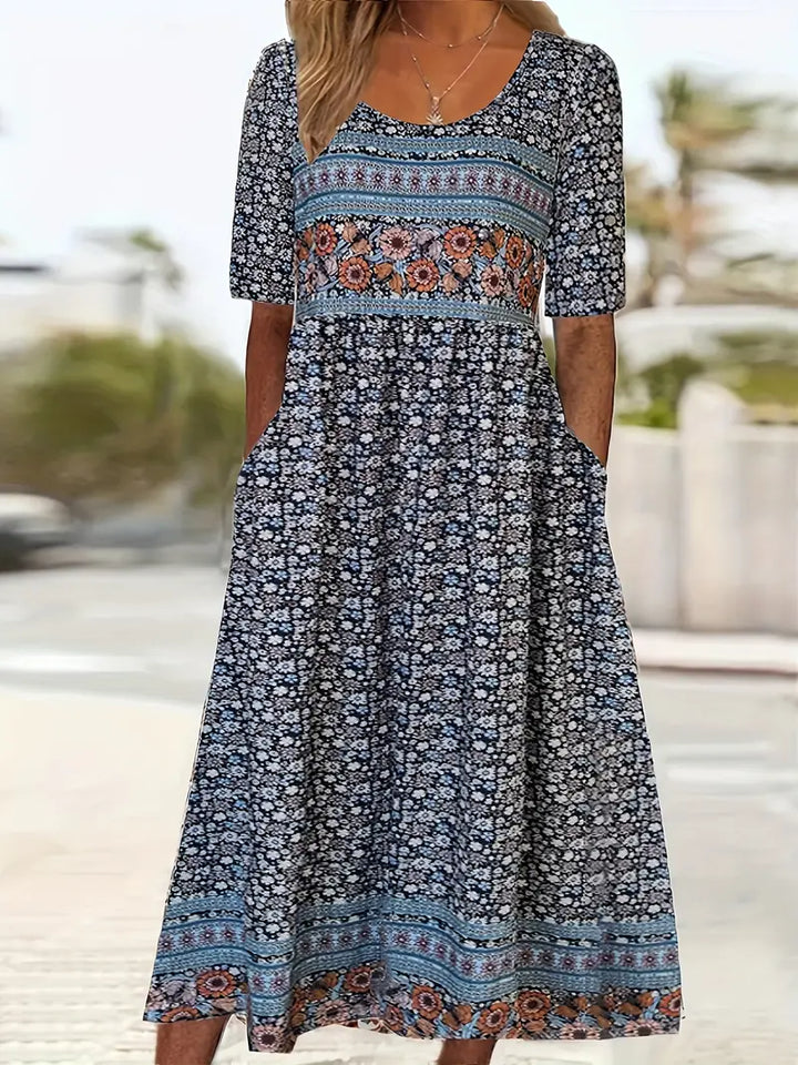 Ricarda | Damen Sommer Bedrucktes Boho Midikleid