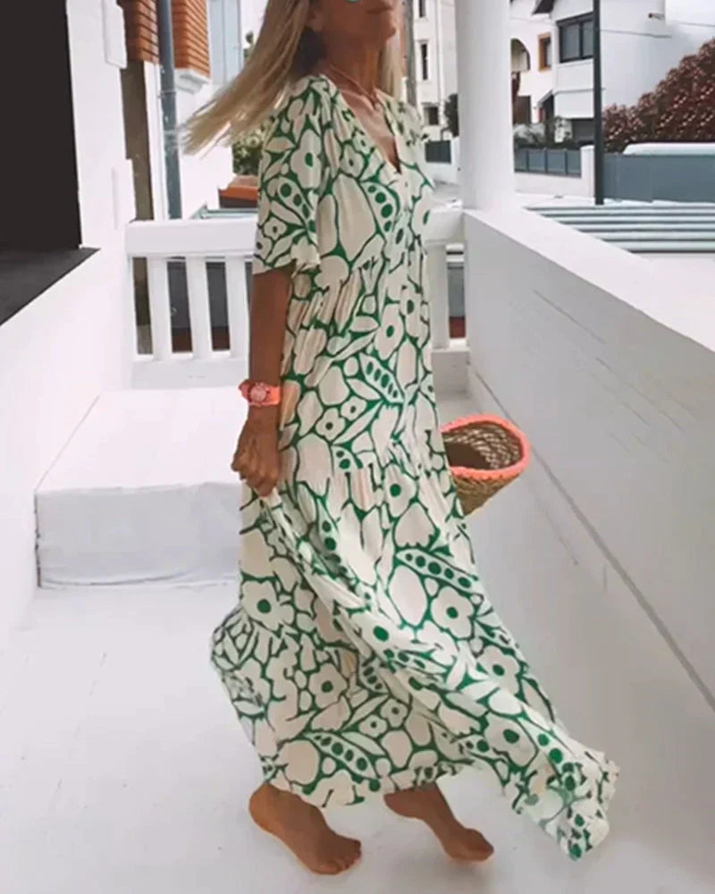 Leticia | Damen Bedrucktes V-Ausschnitt Sommerkleid