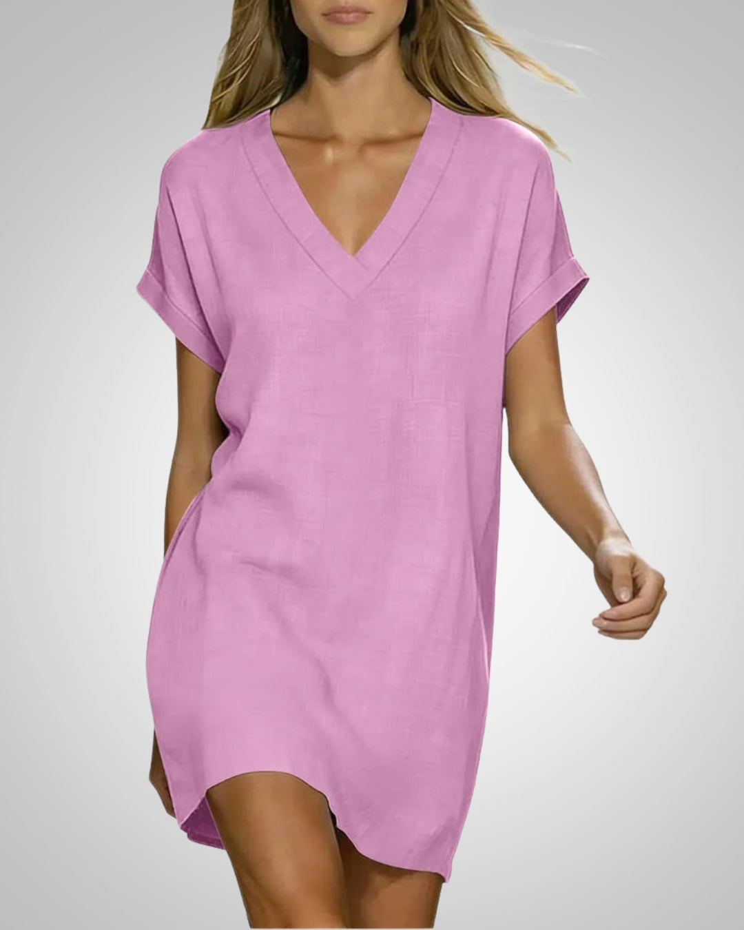 Fenja | Damen Lässig V-Ausschnitt Midikleid