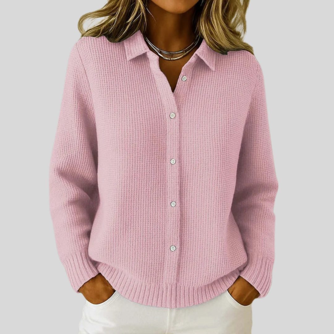 Lena | Damen Klassischer Longsleeve Kragen Cardigan