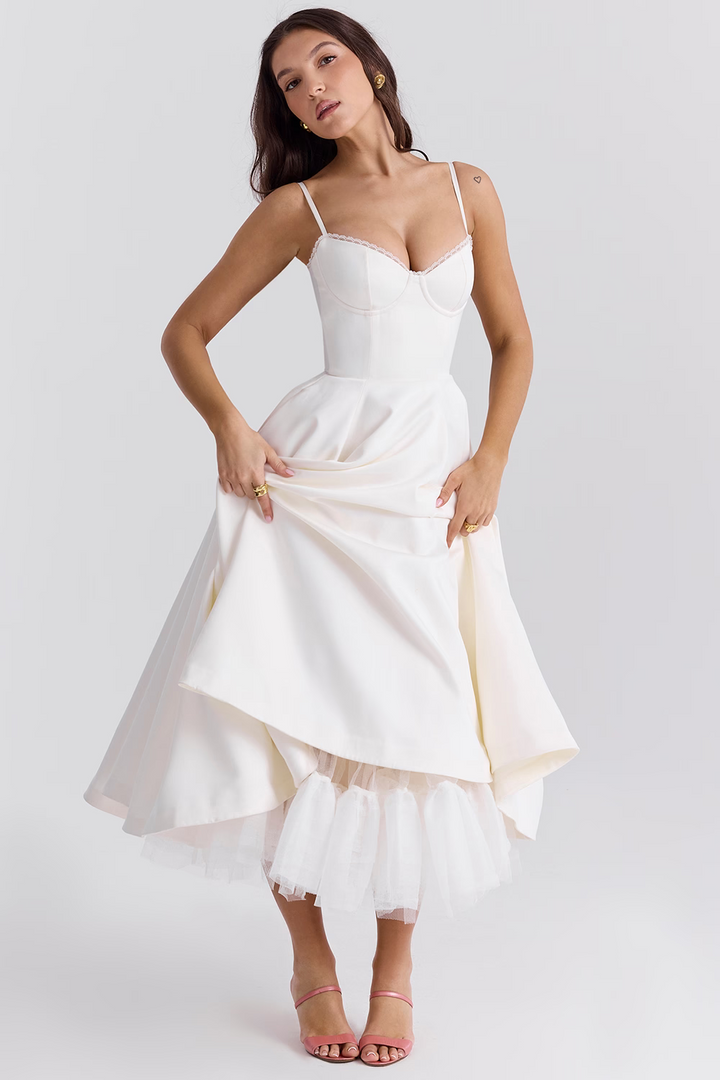 Verena | Damen Sommer Spaghettiträger Hochzeitsgast Midikleid