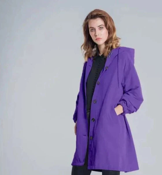 Simone | Damen Casual Kapuze Lange Regenjacke