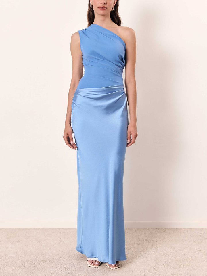 Selena | Damen Lässiges Asymmetrischer Ausschnitt Drapiertes Maxikleid