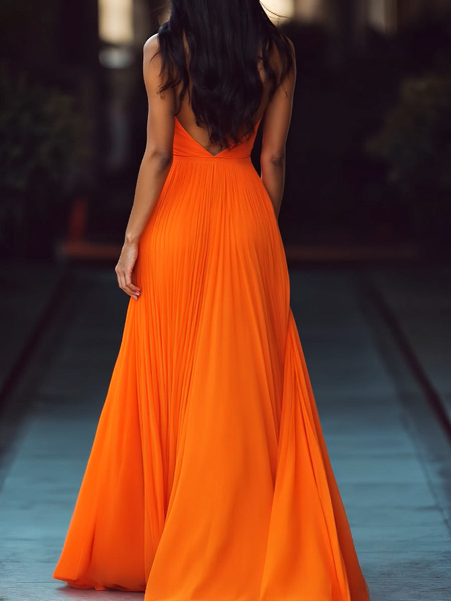 Katija | Damen Elegantes Halterneck V Ausschnitt Maxikleid