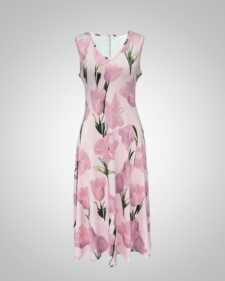 Sofia | Damen Elegant Blumenmuster V-Ausschnitt Maxikleid Set