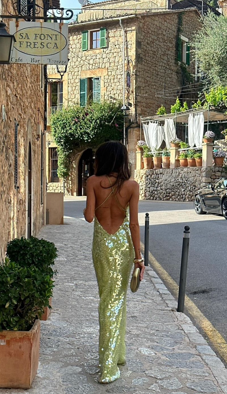 Gabriele | Damen Paillettenoptik Maxi Abendkleid