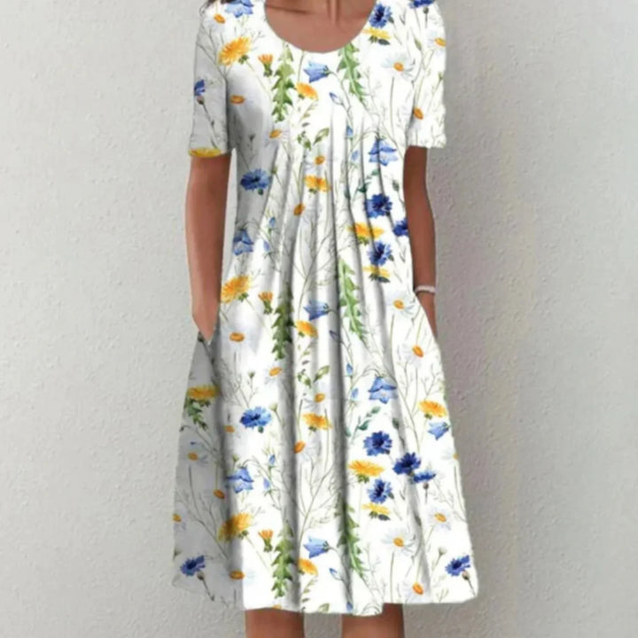 Jana | Damen Lässig Rundhalsausschnitt Geblümt Sommer Midikleid
