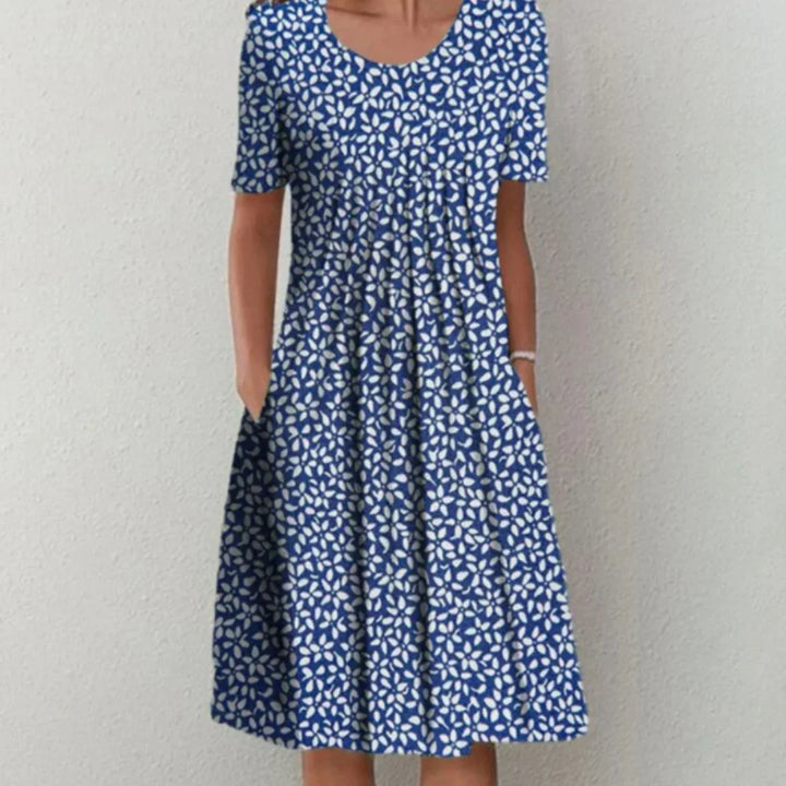 Jana | Damen Lässig Rundhalsausschnitt Geblümt Sommer Midikleid
