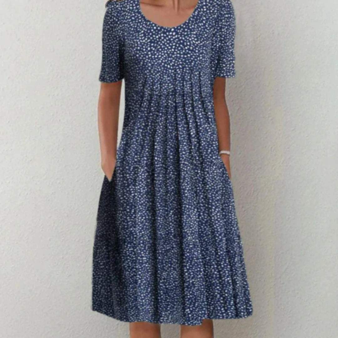 Jana | Damen Lässig Rundhalsausschnitt Geblümt Sommer Midikleid