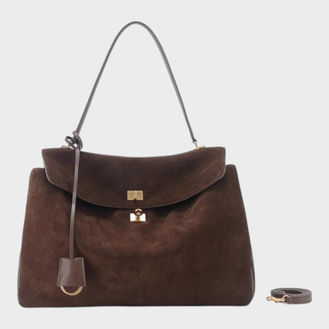 Suede Dark Braun Golden Hardware
