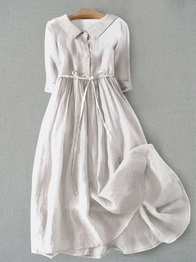 Ella | Damen Knopfleiste Leinen Sommerkleid