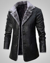 William | Men's Long Button-Up Leather Coat