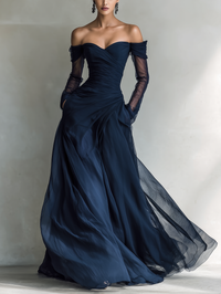 Nina | Abito lungo elegante in chiffon da donna senza spalle