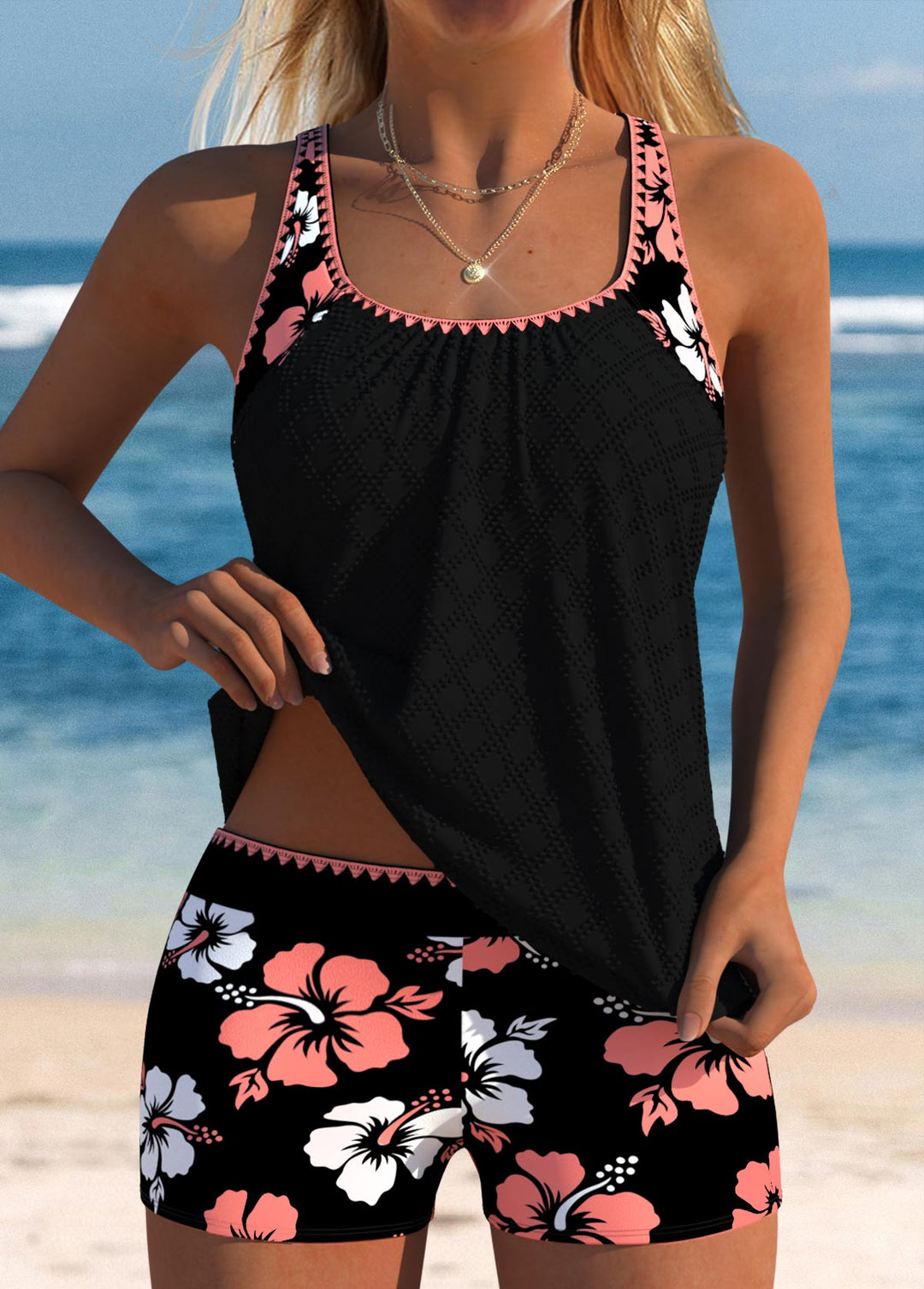 Nicole | Damen Sommer Rundhals Tankini Badeanzug