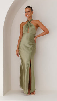 Camille | Women's Elegant Satin Halter-Neck Maxi Dress