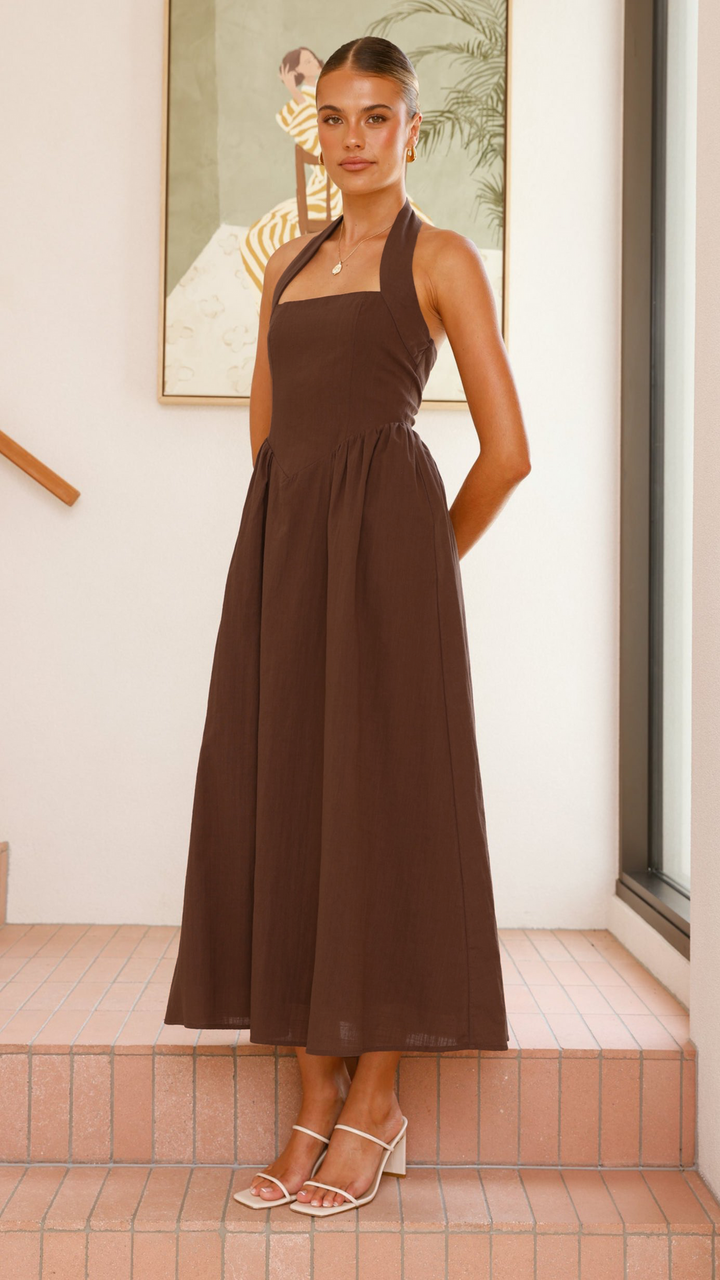 Editha | Elegante abito maxi da donna senza maniche a linea svasata
