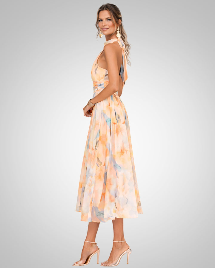 Monika | Damen Sommer Aquarell Halterneck Kleid