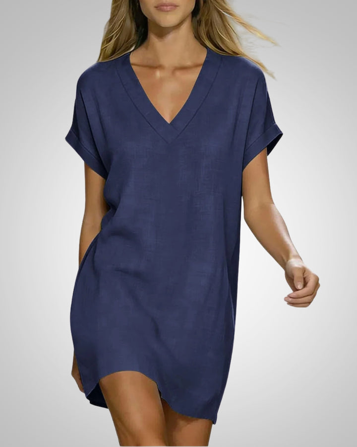 Fenja | Damen Lässig V-Ausschnitt Midikleid