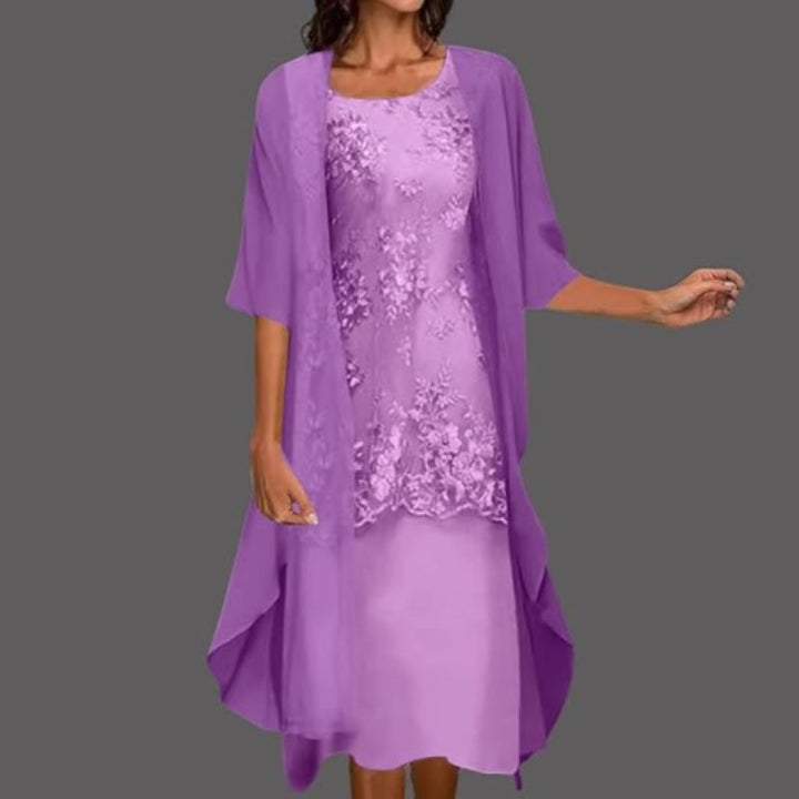 Karin | Damen Geblümtes Spitzen-Midikleid Mit Cardigan Set