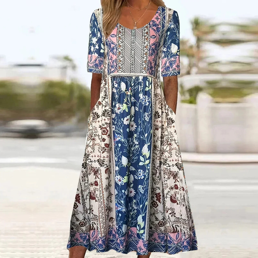 Ricarda | Damen Sommer Bedrucktes Boho Midikleid