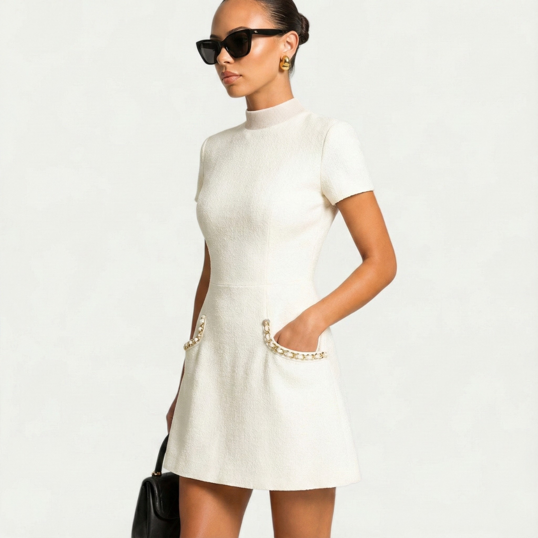 Per | Damen Mini Kleid | Perlenbesatz mit Taschendetails