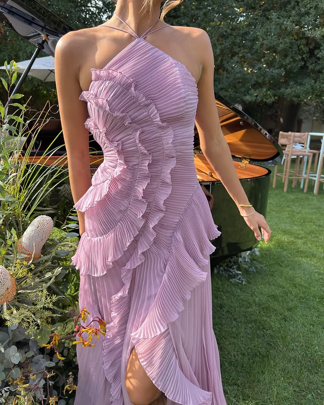 Alina | Damen Halterneck Maxi Sommerkleid