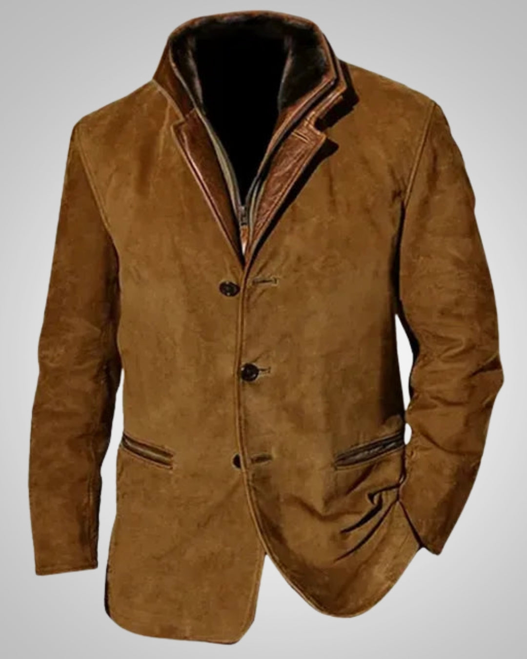 Mathieu | Herren Klassische Zugeknöpft Lederjacke