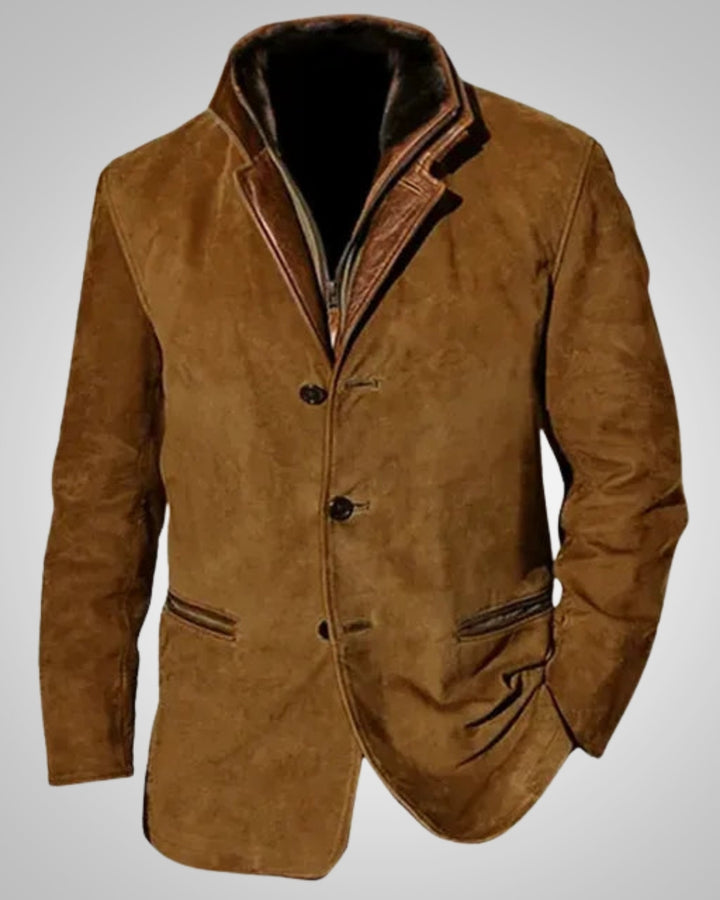 Mathieu | Herren Klassische Zugeknöpft Lederjacke