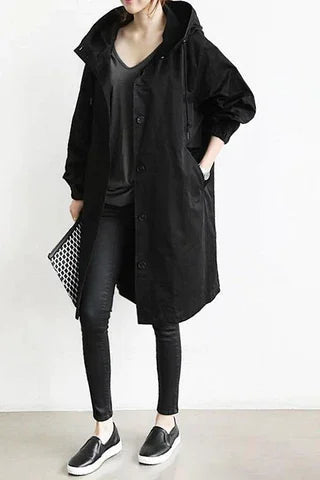 Simone | Damen Casual Kapuze Lange Regenjacke