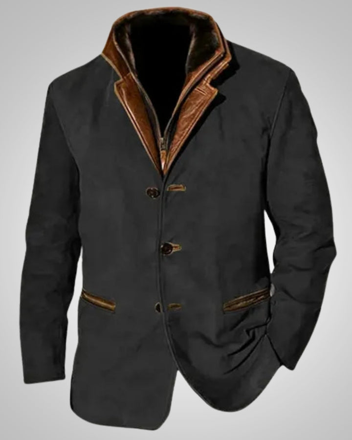 Mathieu | Herren Klassische Zugeknöpft Lederjacke
