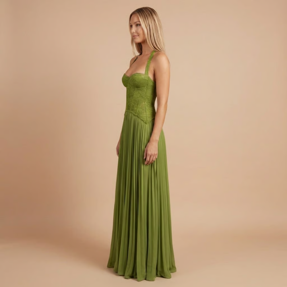 Genesis | Damen Plissiertes Elegantes Maxikleid mit Korsett