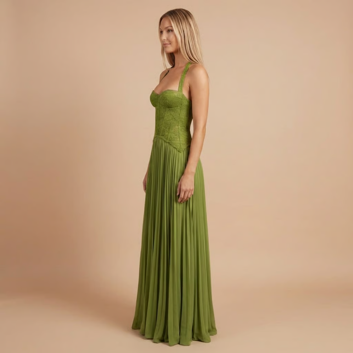 Genesis | Damen Plissiertes Elegantes Maxikleid mit Korsett