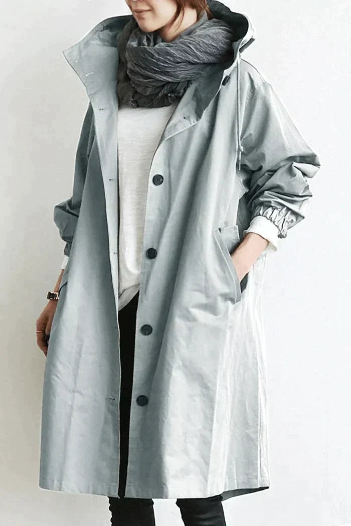 Simone | Damen Casual Kapuze Lange Regenjacke