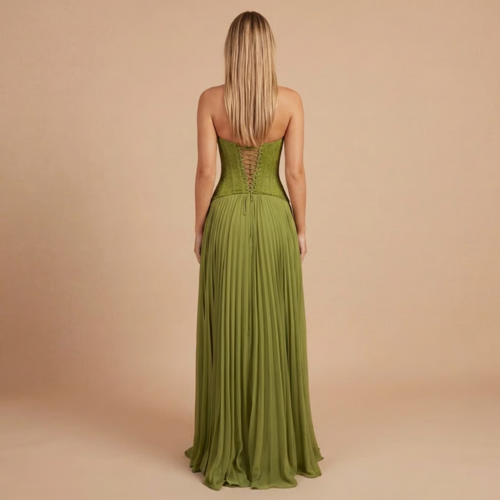 Genesis | Damen Plissiertes Elegantes Maxikleid mit Korsett